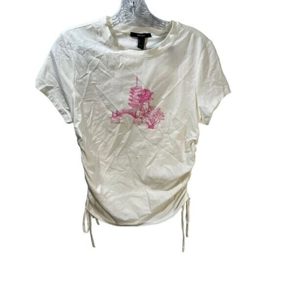 Side Drawstring Graphic T Shirt Short Sleeve Large Forever‎ 21 - Picture 1 of 4